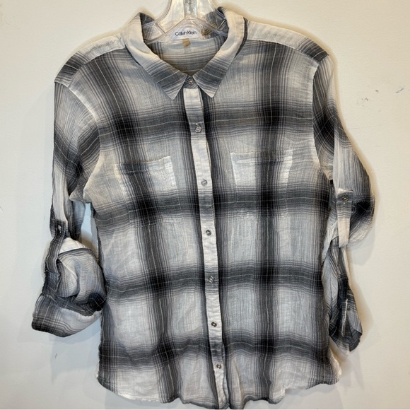 Calvin Klein Airflow Utility Button Down Women's Plaid Shirt Roll Up Sleeve - Picture 1 of 8